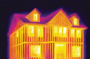 Thermographic image of a home showing evidence of moisture.